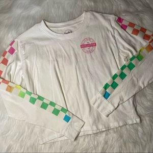 Hollister White Rainbow Long Sleeve Crop Top Graphic Tee